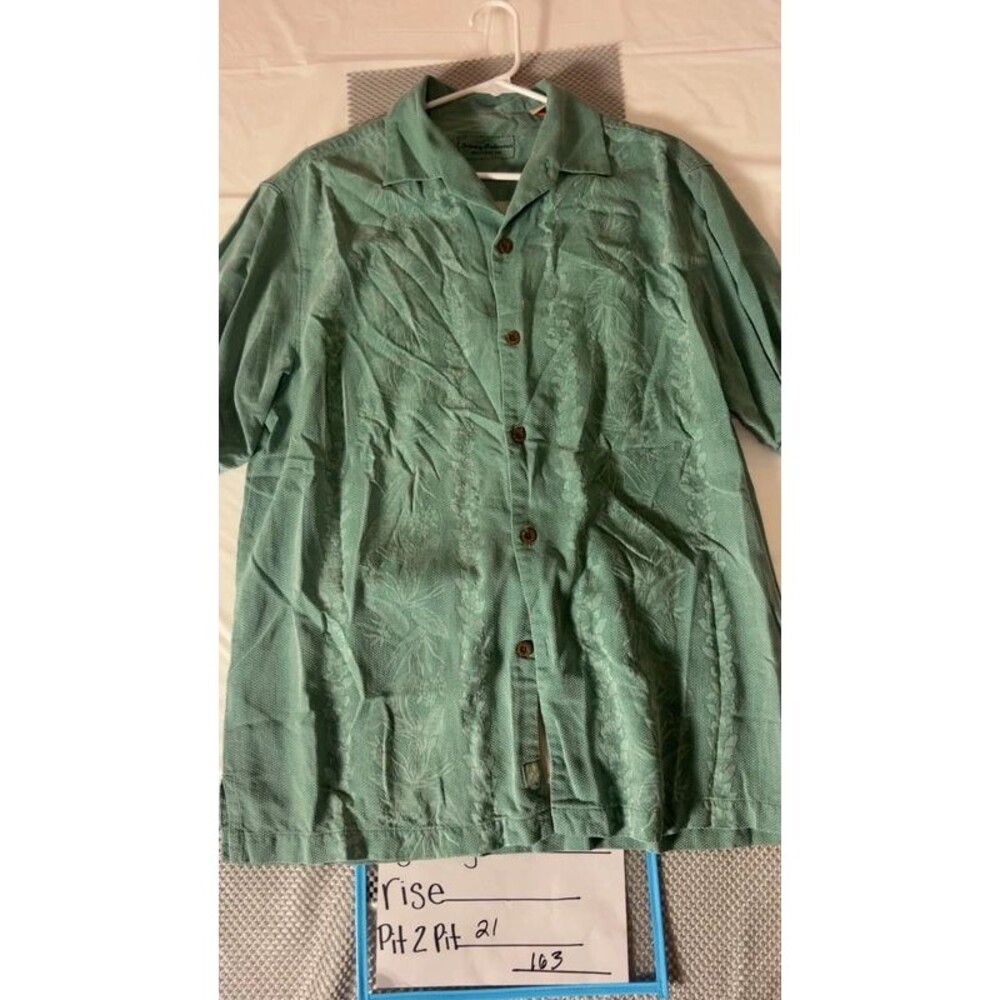 Tommy Bahama 100% Silk Green Tropical Jacquard Camp Shirt Men’s M